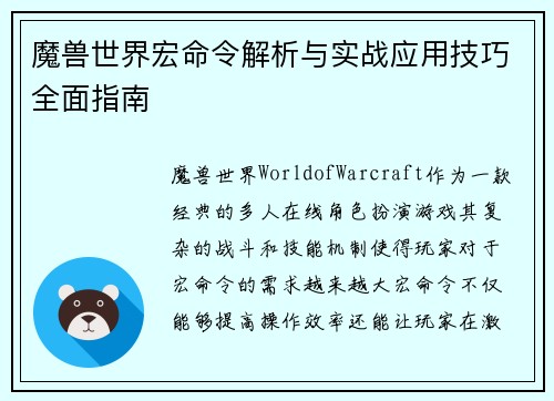 魔兽世界宏命令解析与实战应用技巧全面指南